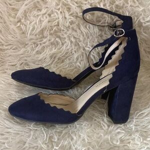 3-29 Marc Fisher Blue Shoes Heels 8 Scallop Ankle Strap